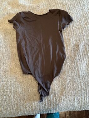 SKIMS Brownish Gray Short-Sleeve One-Piece Bodysuit